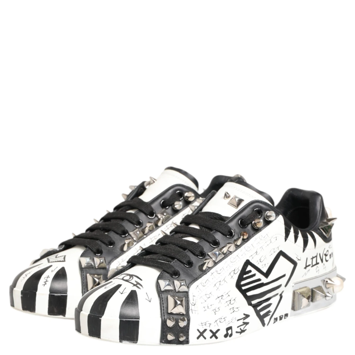 White Studded Printed Low Top Sneakers Shoes