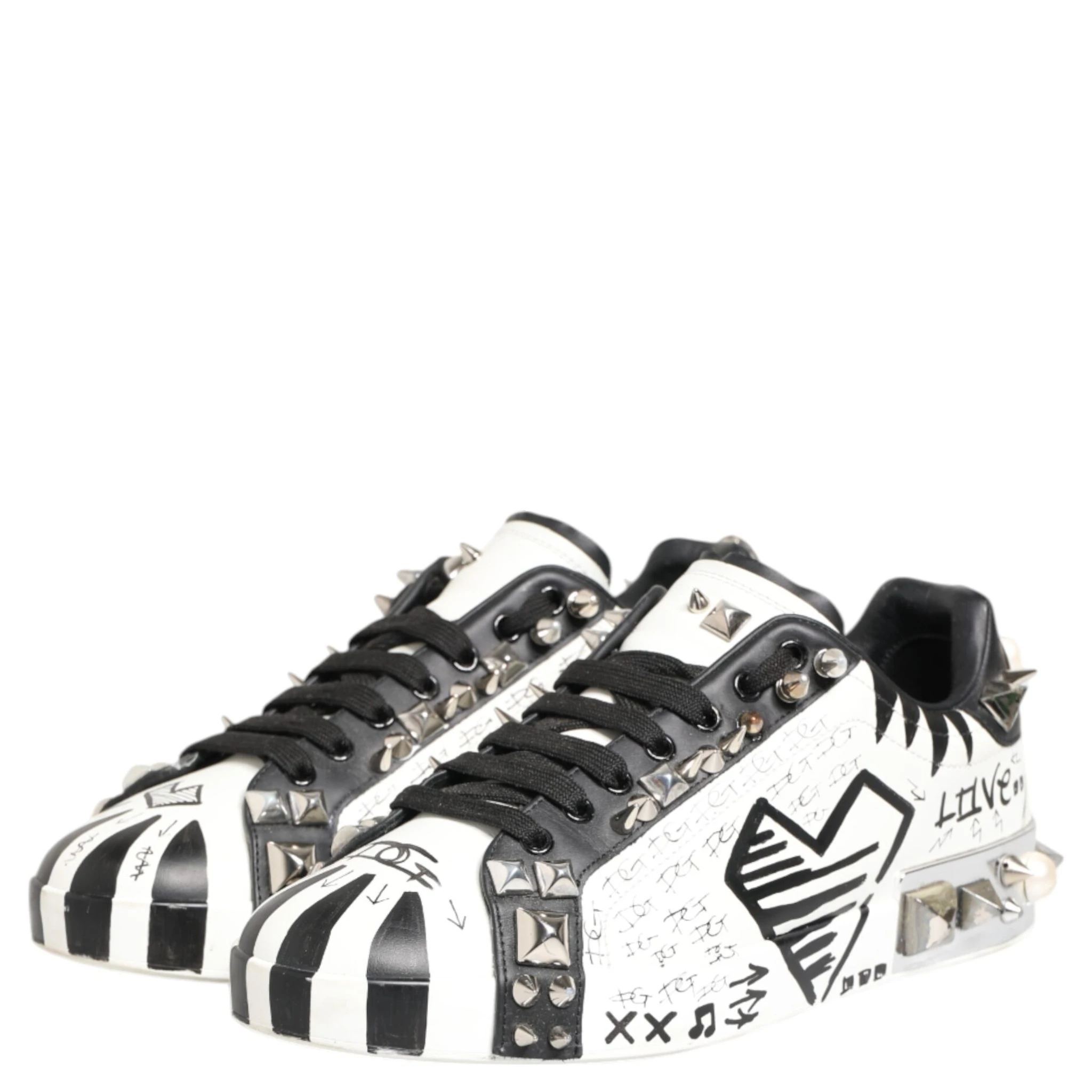 White Studded Printed Low Top Sneakers Shoes