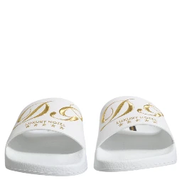 White Leather Slides Sandals Beachwear Shoes