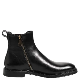 Black Chelsea Leather Mid Calf Boots Shoes