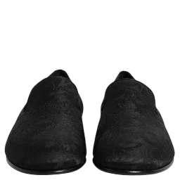 Black Floral Brocade Loafers Men Dress Shoes