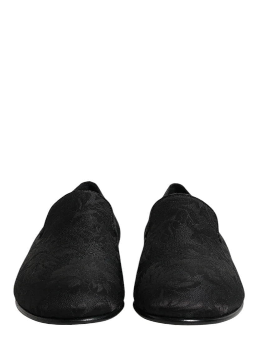 Black Floral Brocade Loafers Men Dress Shoes