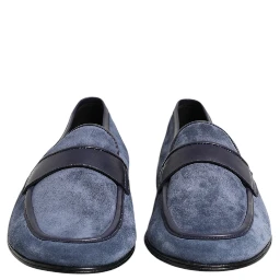 Blue Suede Leather Loafers Moccasin Shoes