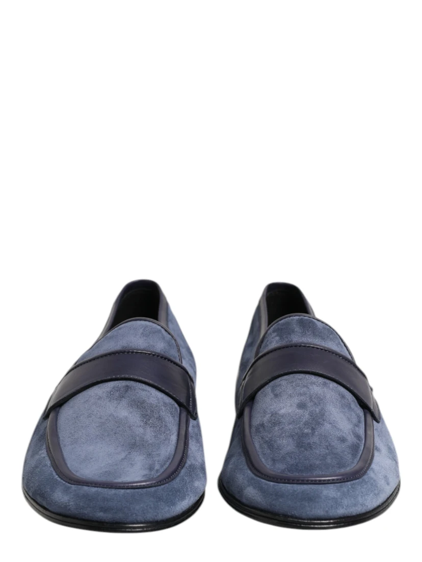 Blue Suede Leather Loafers Moccasin Shoes