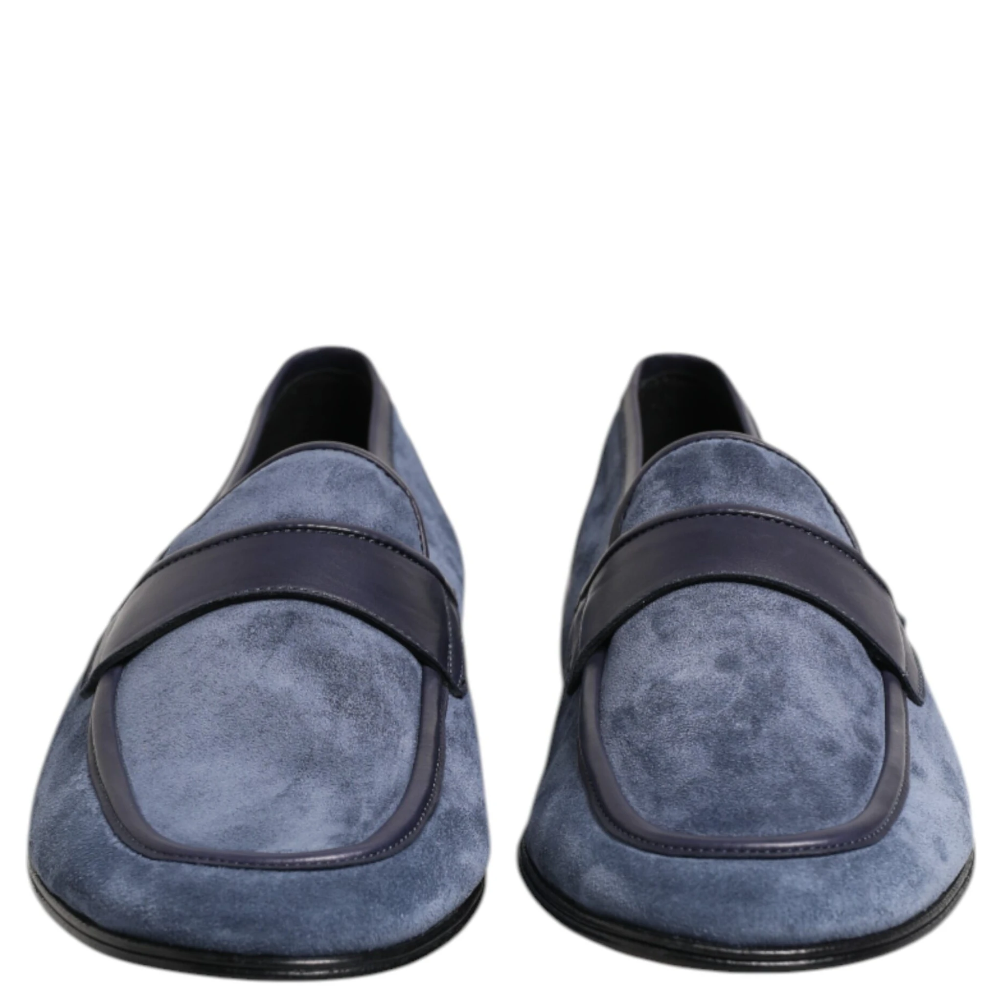 Blue Suede Leather Loafers Moccasin Shoes