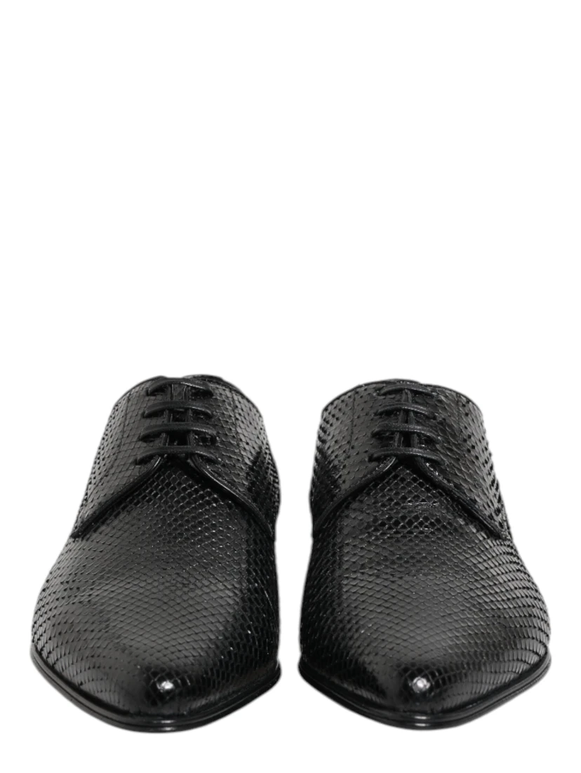 Black Exotic Leather Lace Up Derby Shoes