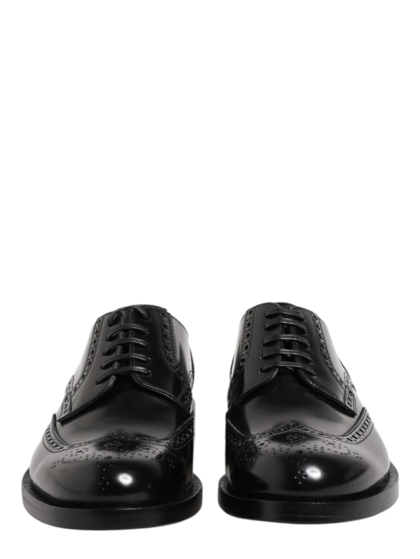 Black Leather Derby Wingtip Formal Shoes