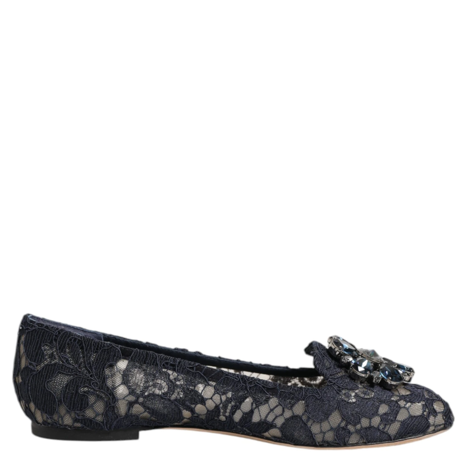 Blue Taormina Lace Crystals Flats Shoes
