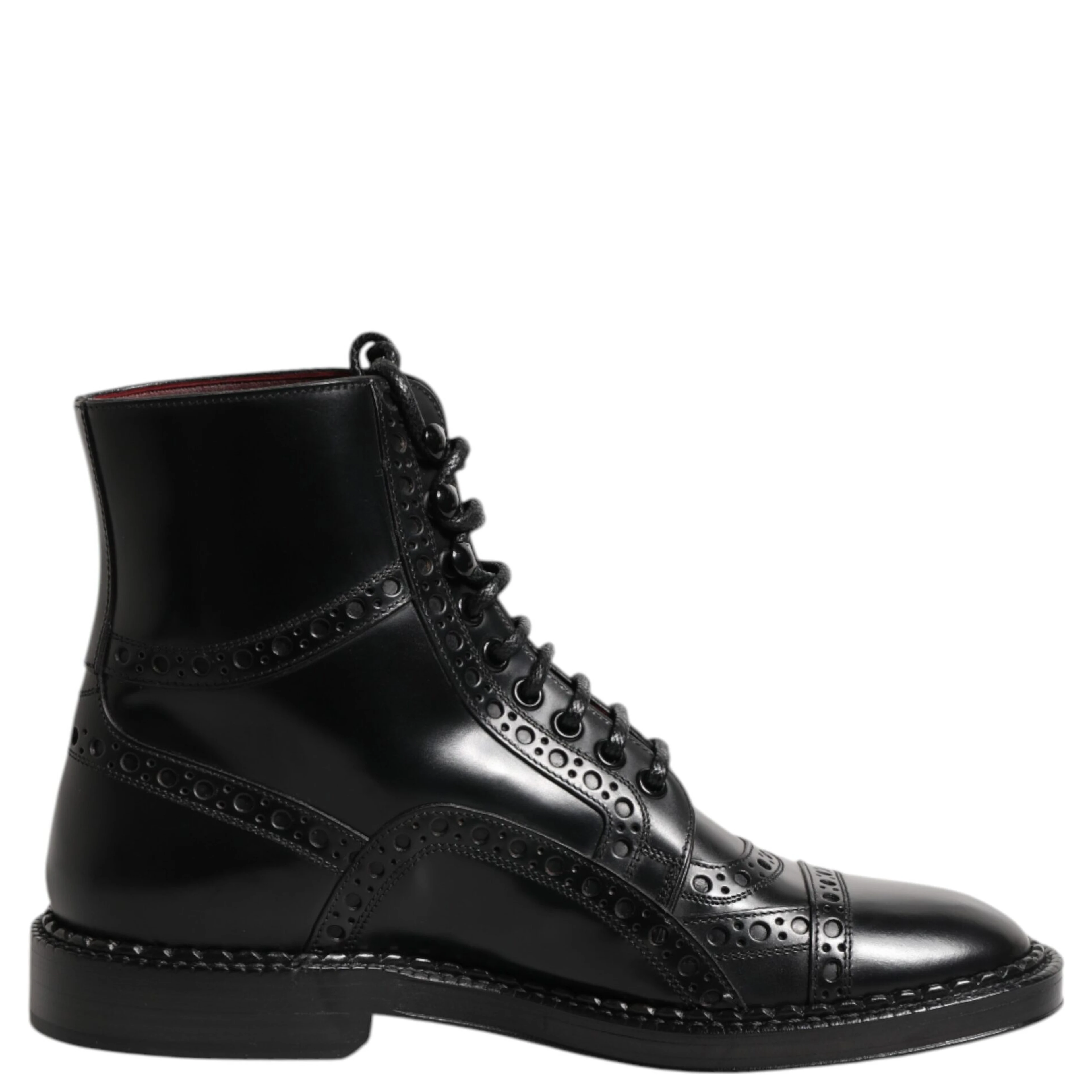Black Leather Lace Up Mid Calf Boots Shoes