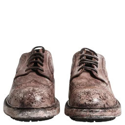 Brown Leather Distressed Brogue Lace Up Shoes