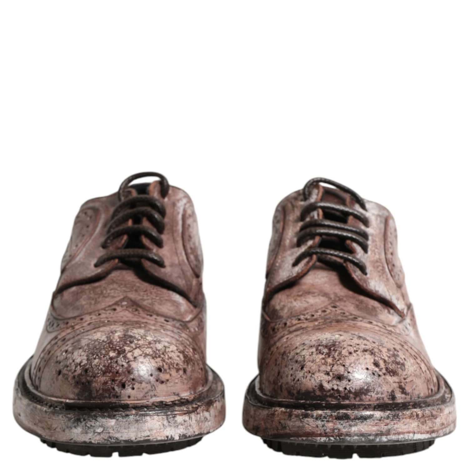 Brown Leather Distressed Brogue Lace Up Shoes