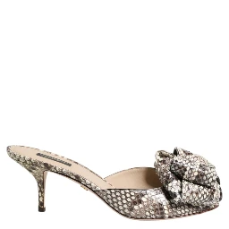 Multicolor Keira Bow Leather Peep Toe Mules Shoes
