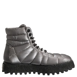 Silver Padded Mid Calf Lace Up Boots Shoes