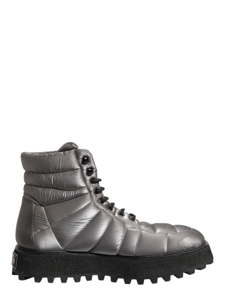 Silver Padded Mid Calf Lace Up Boots Shoes