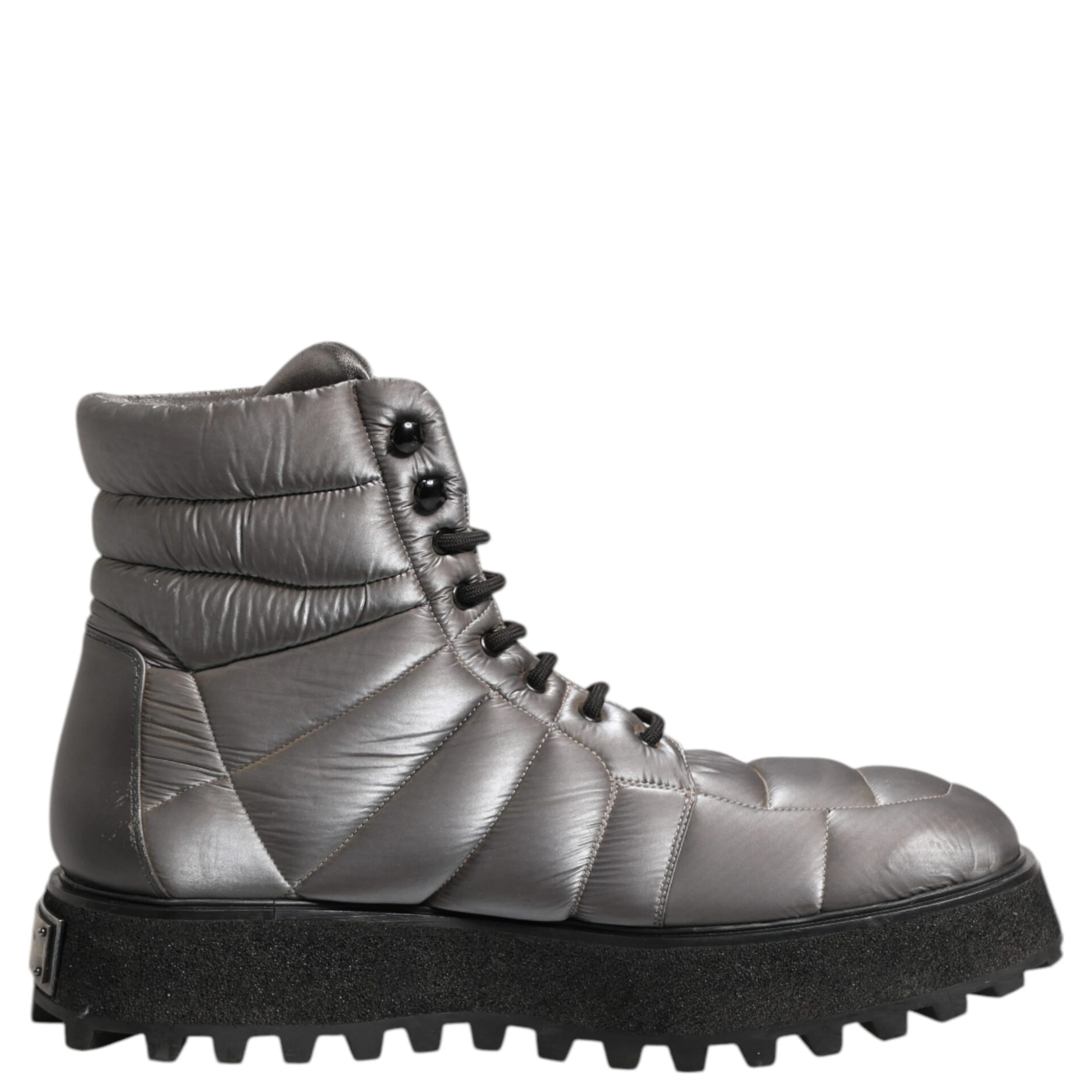 Silver Padded Mid Calf Lace Up Boots Shoes
