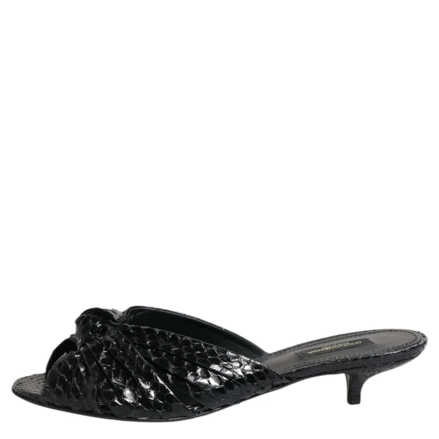 Black Leather Heels Slides Sandals Shoes