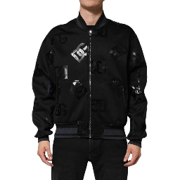 Black Wool Logo DG Mania Men Bomber Jacket