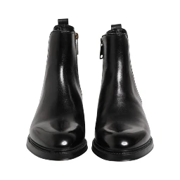 Black Chelsea Leather Mid Calf Boots Shoes