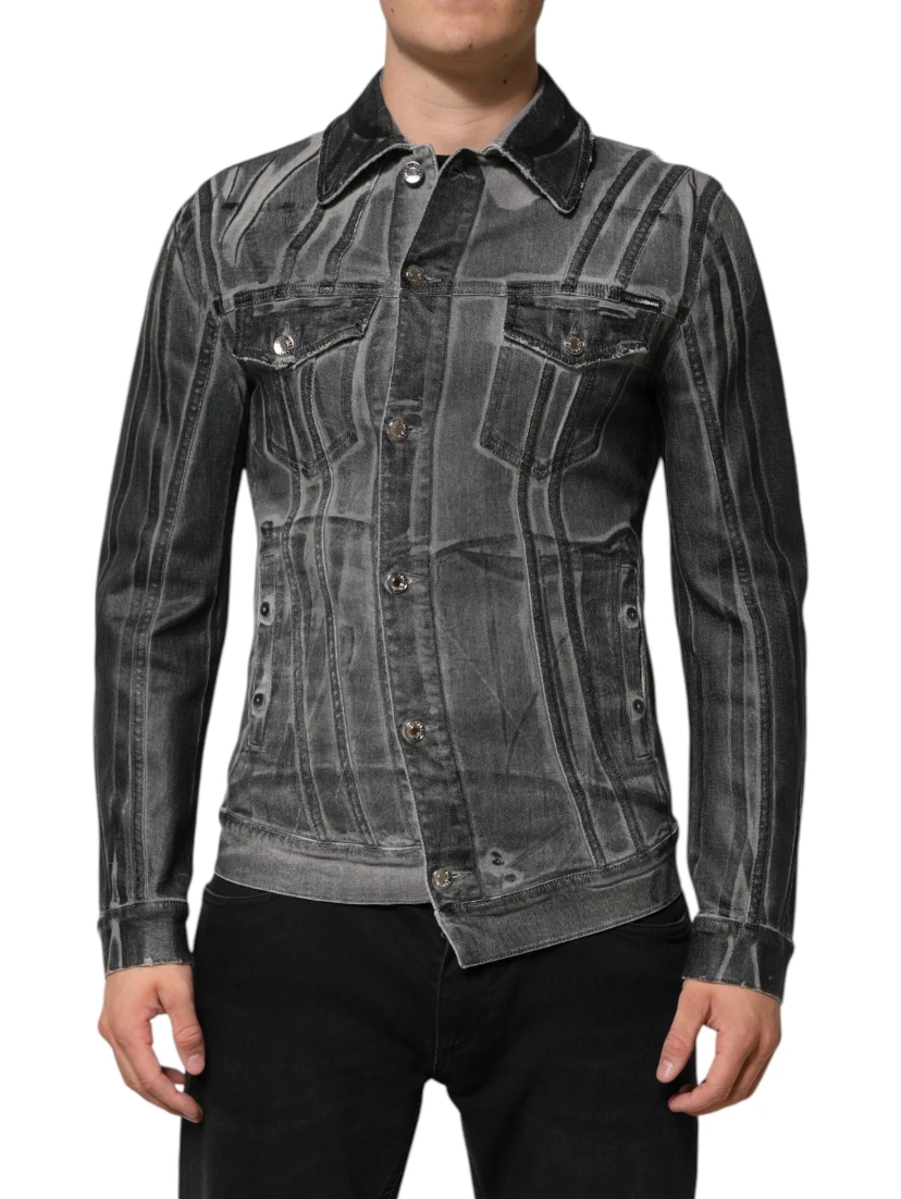 Gray Washed Cotton Stretch Denim Jacket