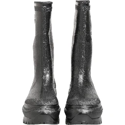 Metallic Black Pull On Rain Boots Shoes