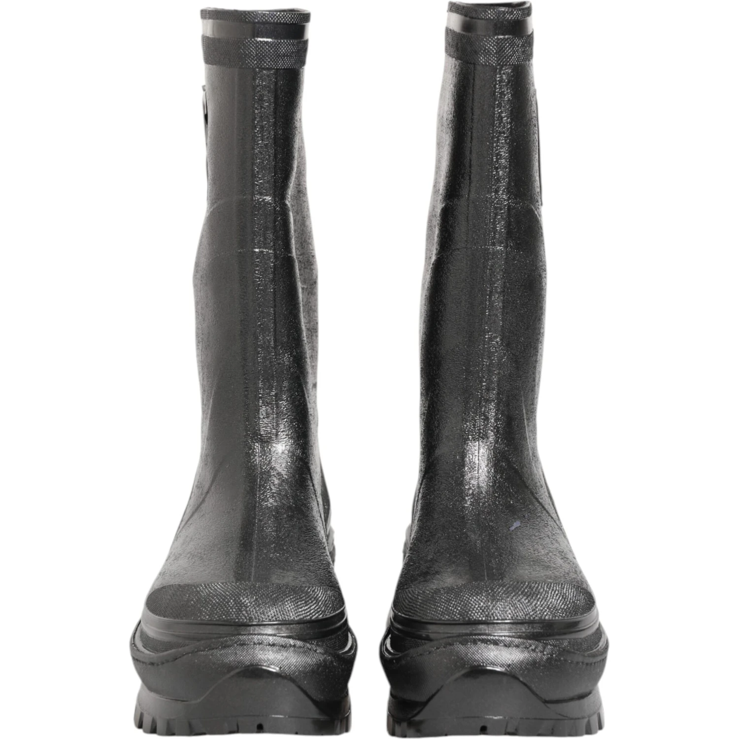 Metallic Black Pull On Rain Boots Shoes