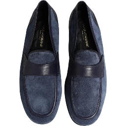 Blue Suede Leather Loafers Moccasin Shoes