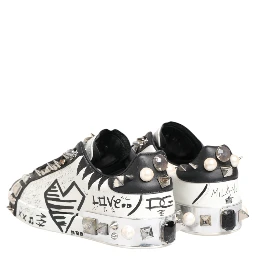 White Studded Printed Low Top Sneakers Shoes