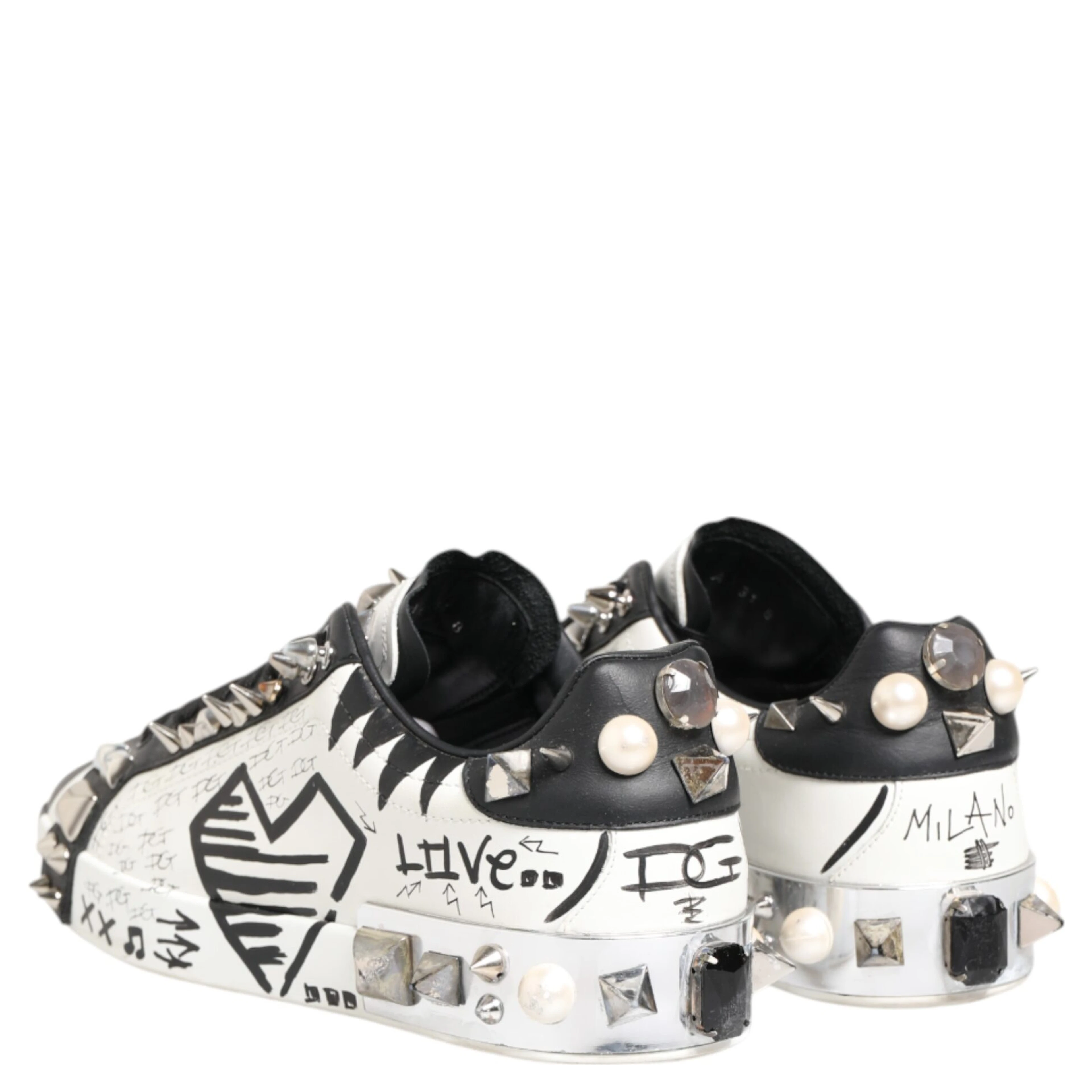 White Studded Printed Low Top Sneakers Shoes