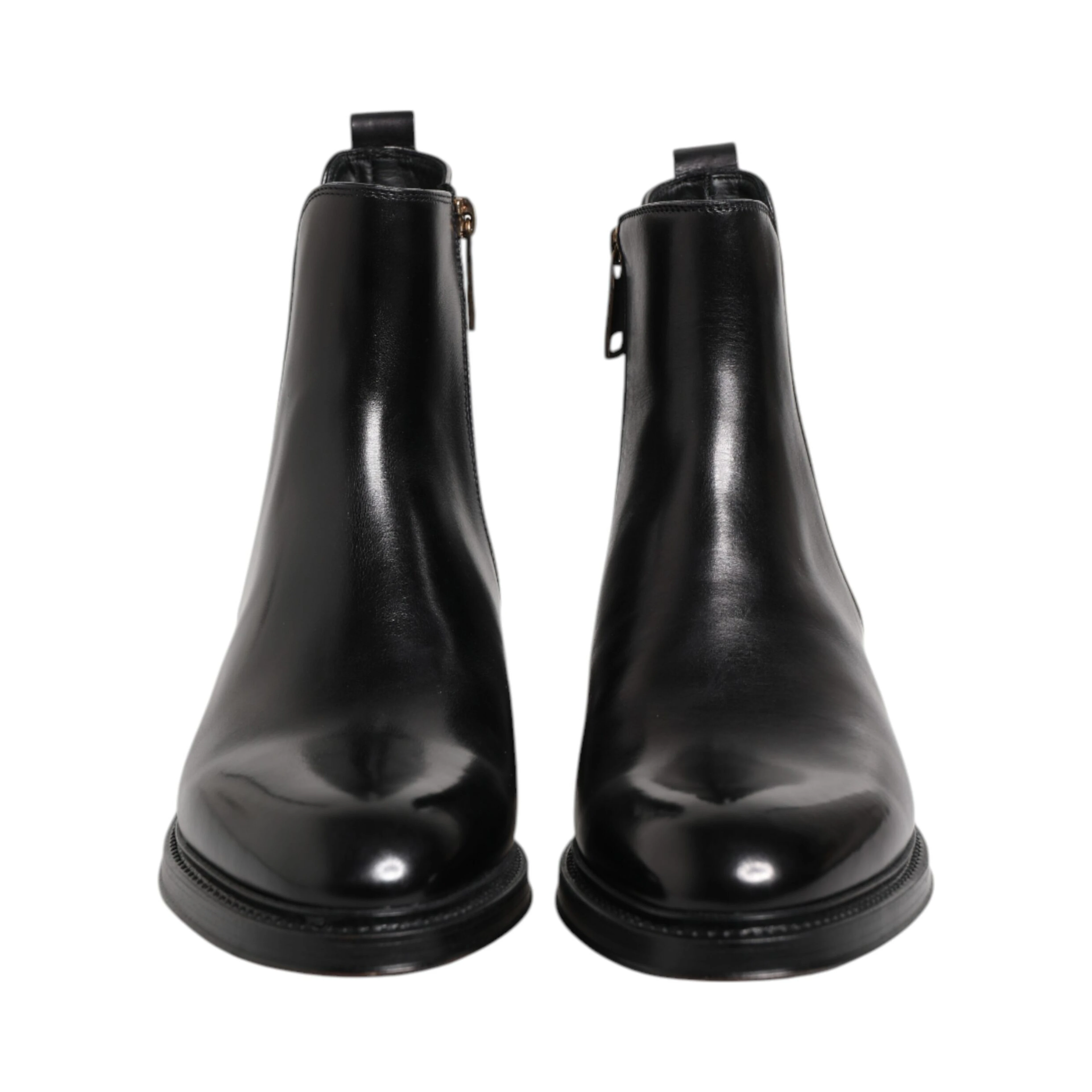 Black Chelsea Leather Mid Calf Boots Shoes