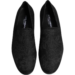 Black Floral Brocade Loafers Men Dress Shoes