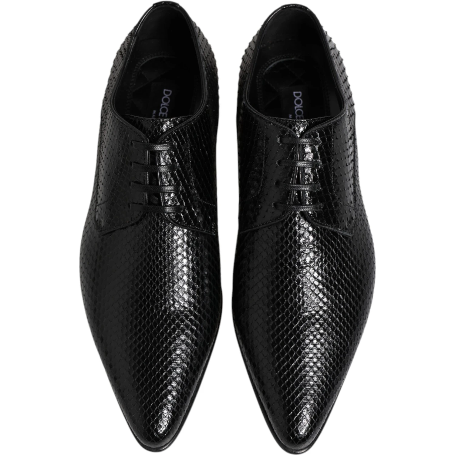 Black Exotic Leather Lace Up Derby Shoes