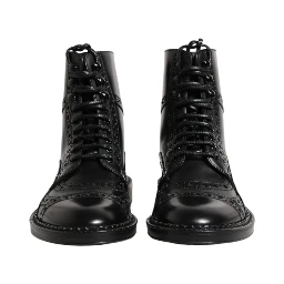 Black Leather Lace Up Mid Calf Boots Shoes