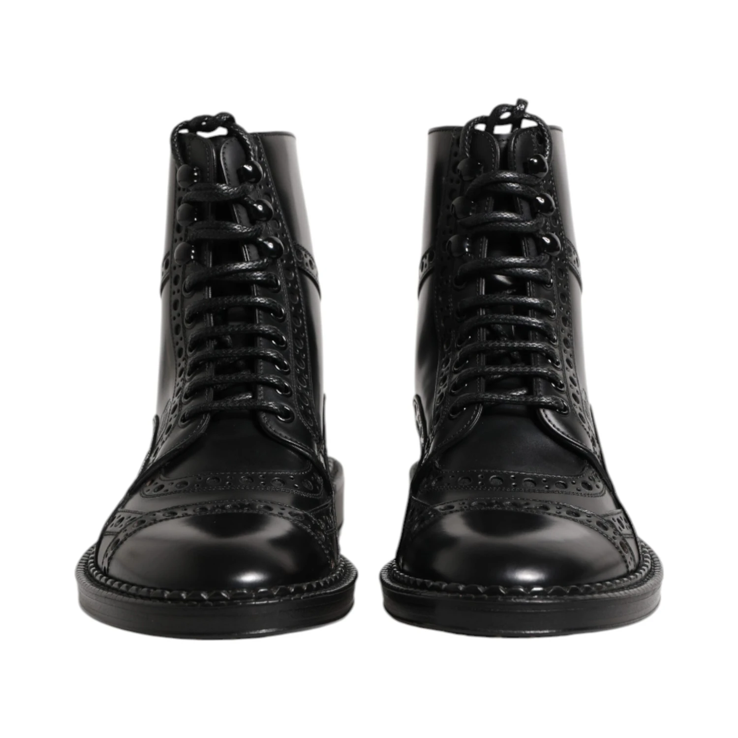 Black Leather Lace Up Mid Calf Boots Shoes
