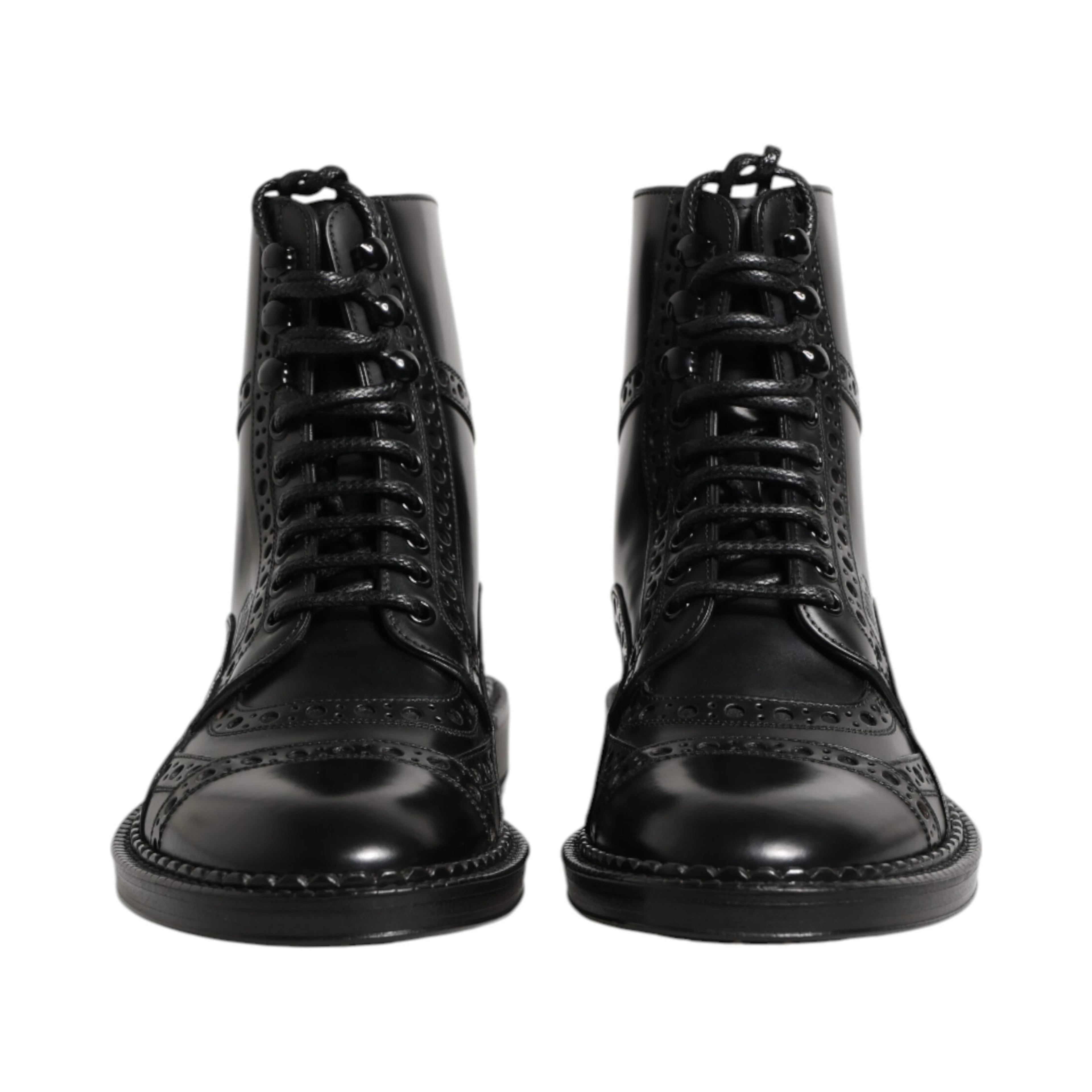 Black Leather Lace Up Mid Calf Boots Shoes