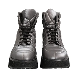 Silver Padded Mid Calf Lace Up Boots Shoes