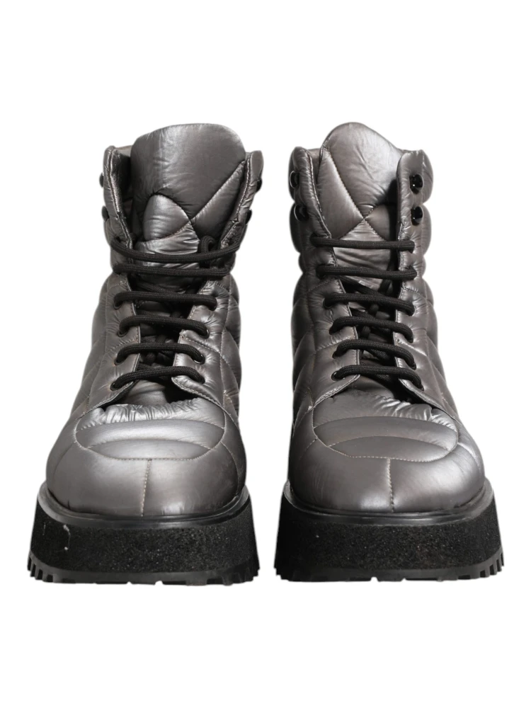 Silver Padded Mid Calf Lace Up Boots Shoes alternative