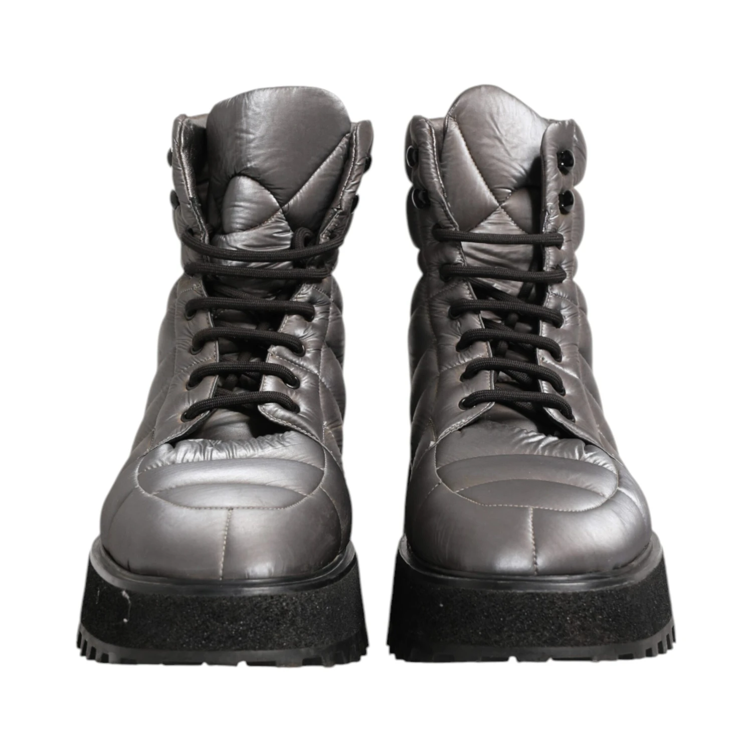 Silver Padded Mid Calf Lace Up Boots Shoes