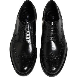 Black Leather Derby Wingtip Formal Shoes