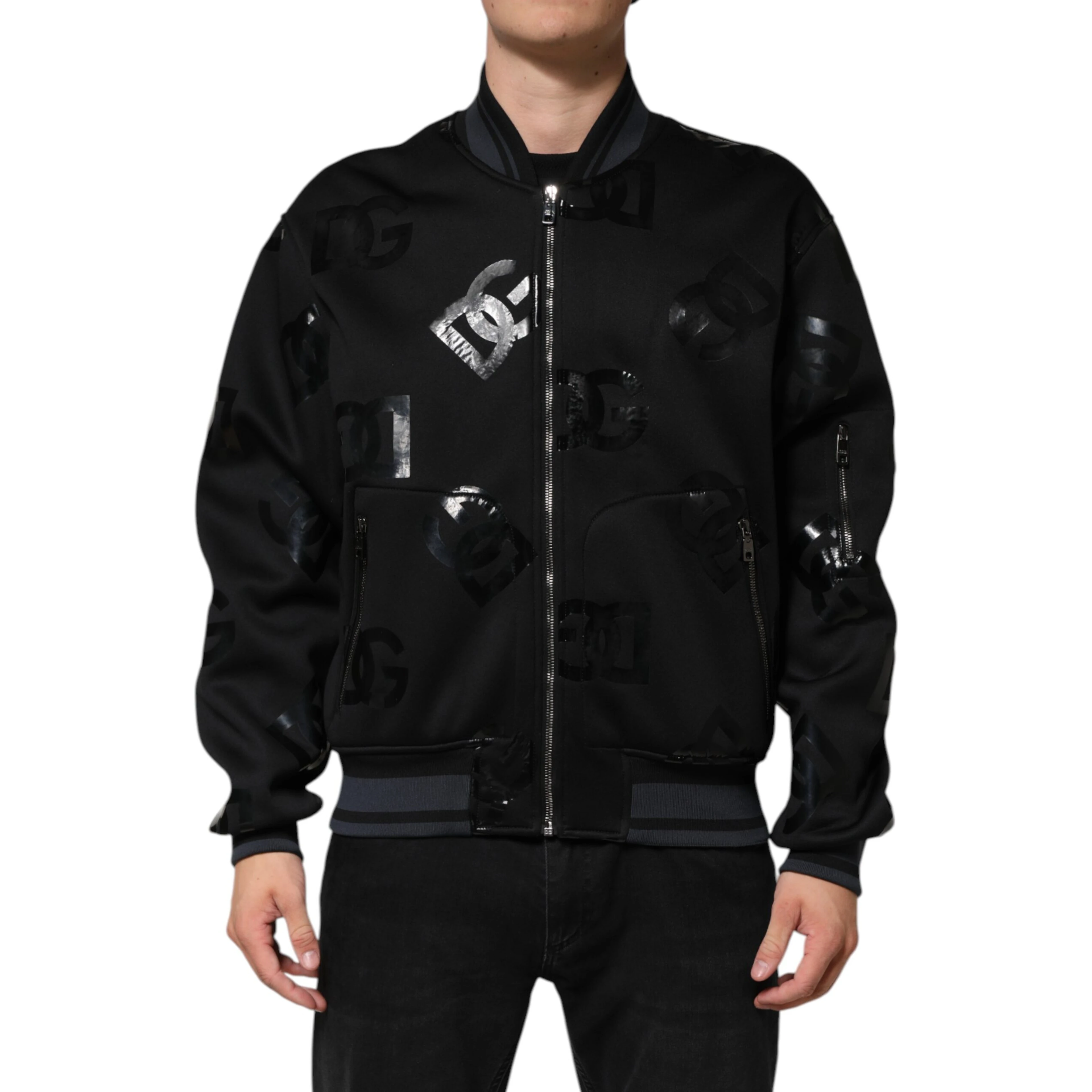 Black Wool Logo DG Mania Men Bomber Jacket