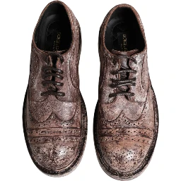 Brown Leather Distressed Brogue Lace Up Shoes