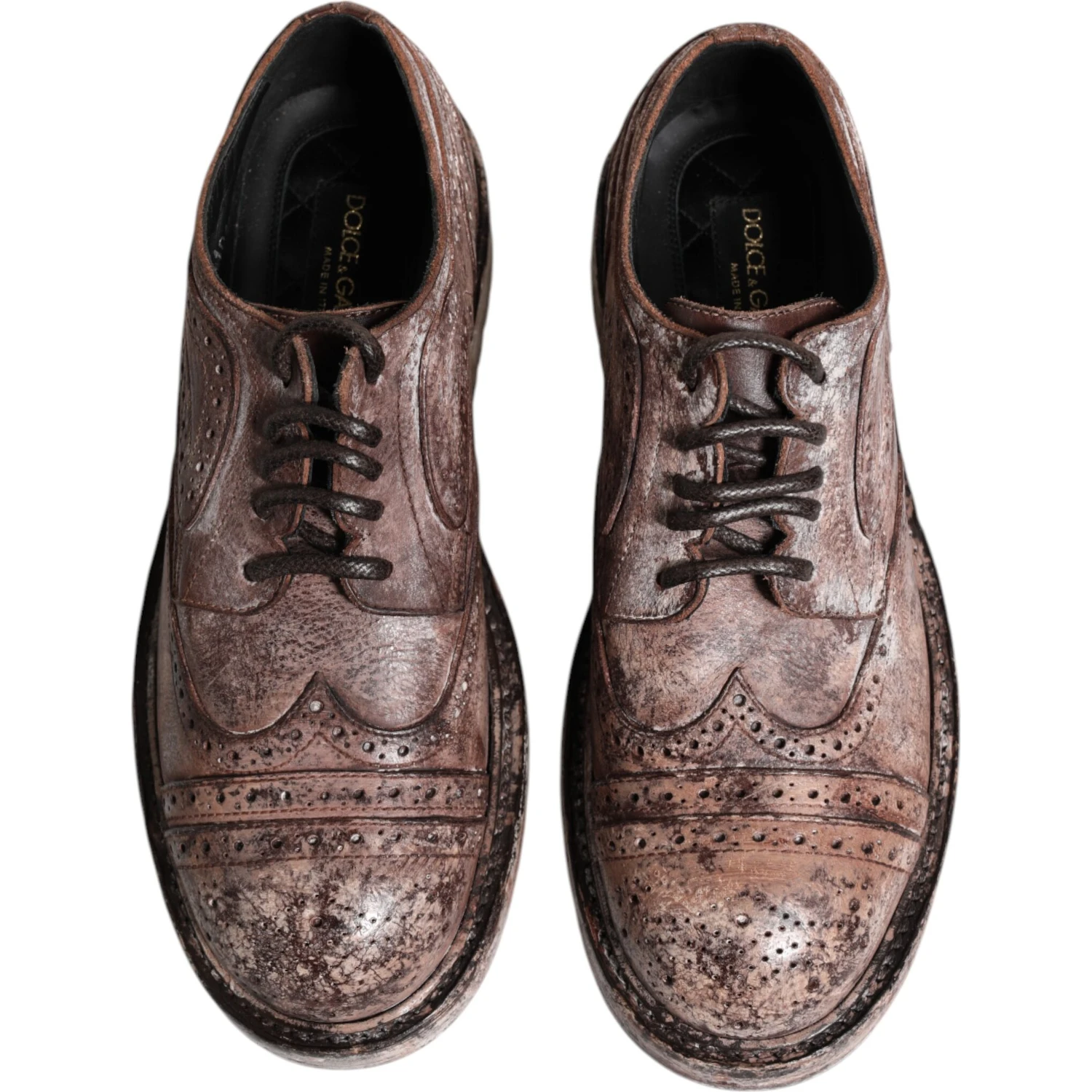 Brown Leather Distressed Brogue Lace Up Shoes