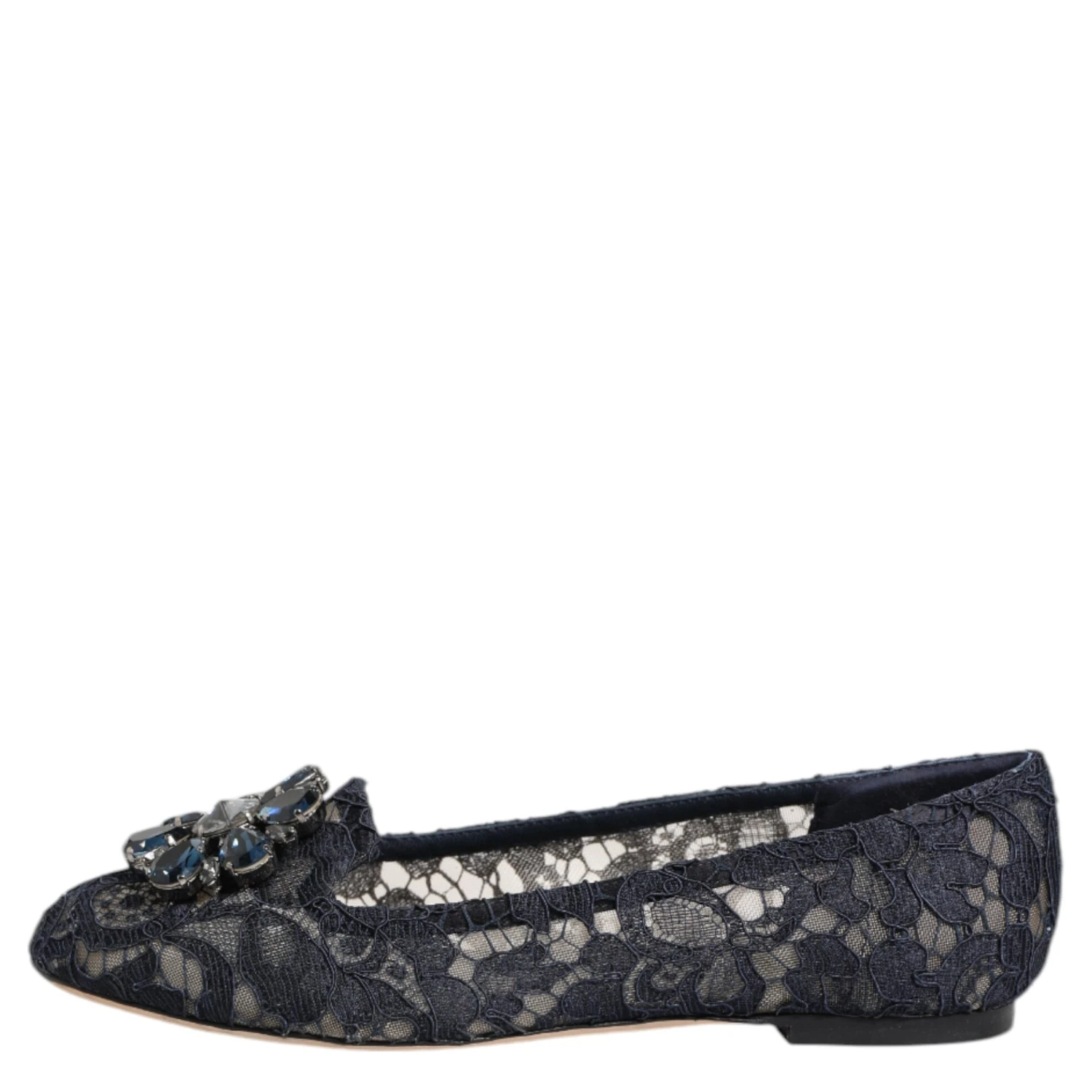 Blue Taormina Lace Crystals Flats Shoes