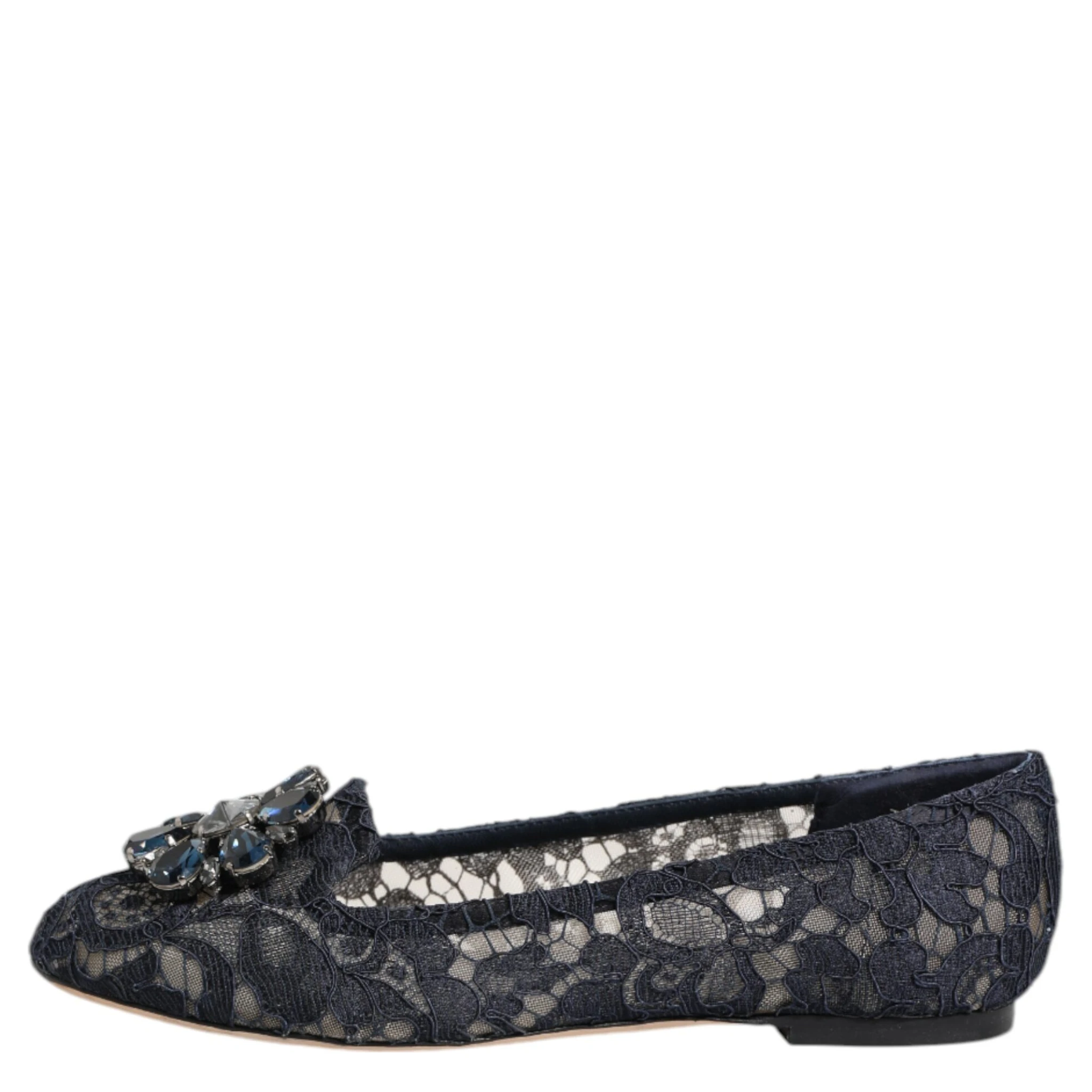 Blue Taormina Lace Crystals Flats Shoes