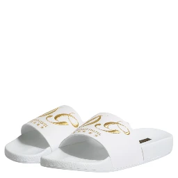 White Leather Slides Sandals Beachwear Shoes