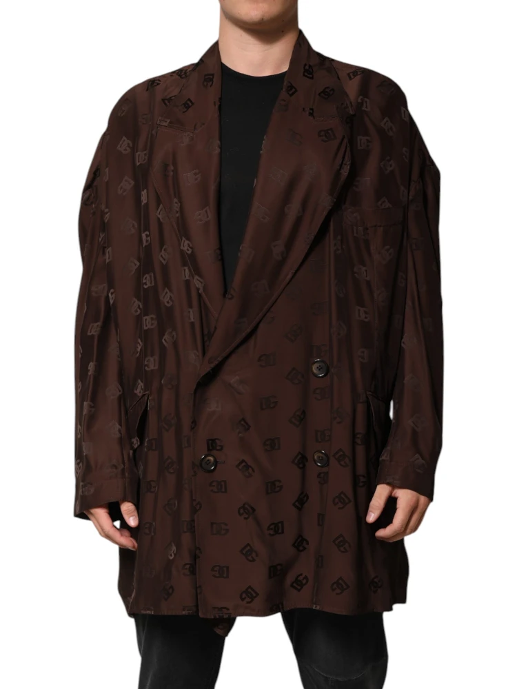 Brown Polyester Logo Monogram Coat Jacket