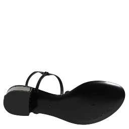 Black Leather Crystal Ankle Strap Sandals Shoes