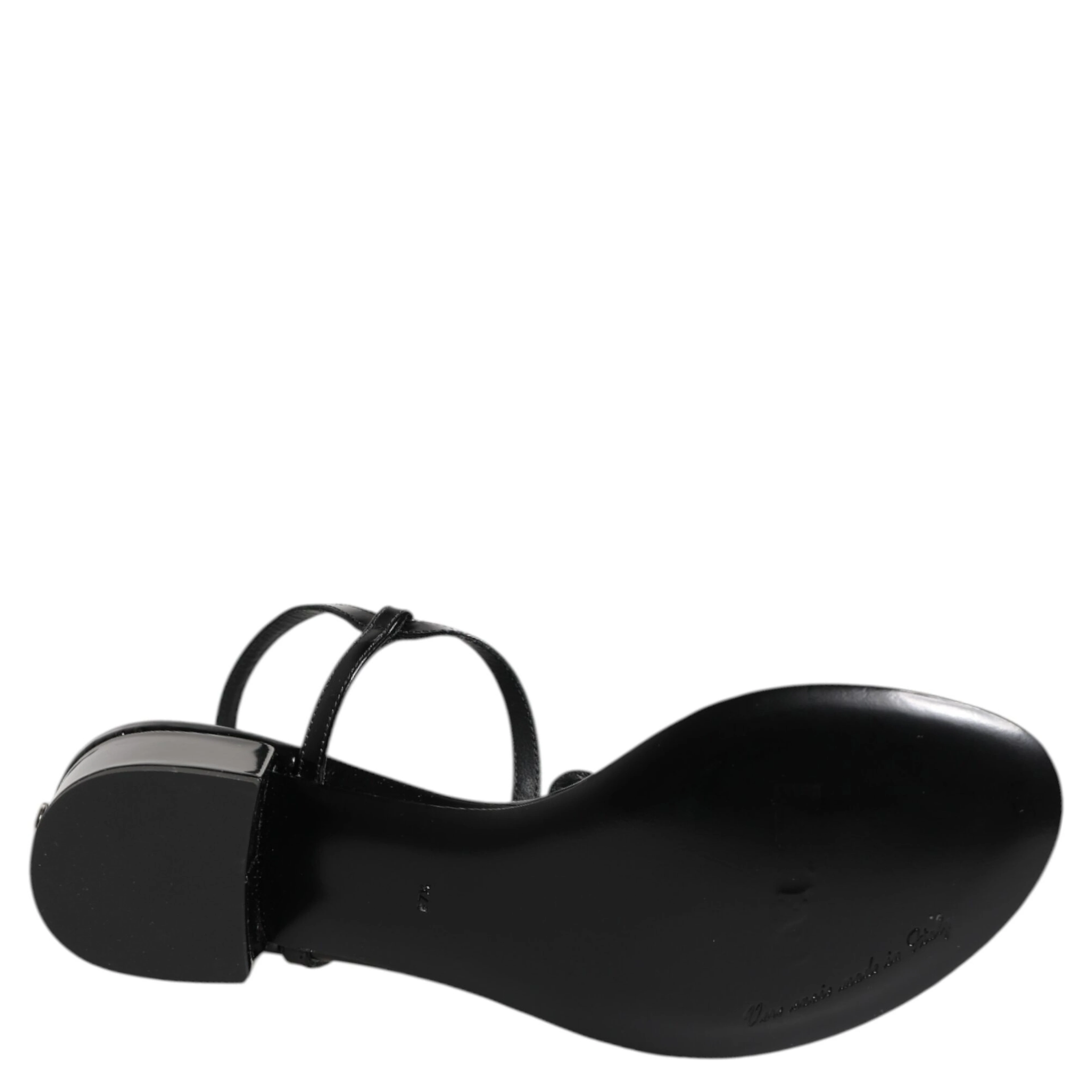 Black Leather Crystal Ankle Strap Sandals Shoes