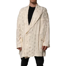 Beige Polyester Logo Monogram Coat Jacket
