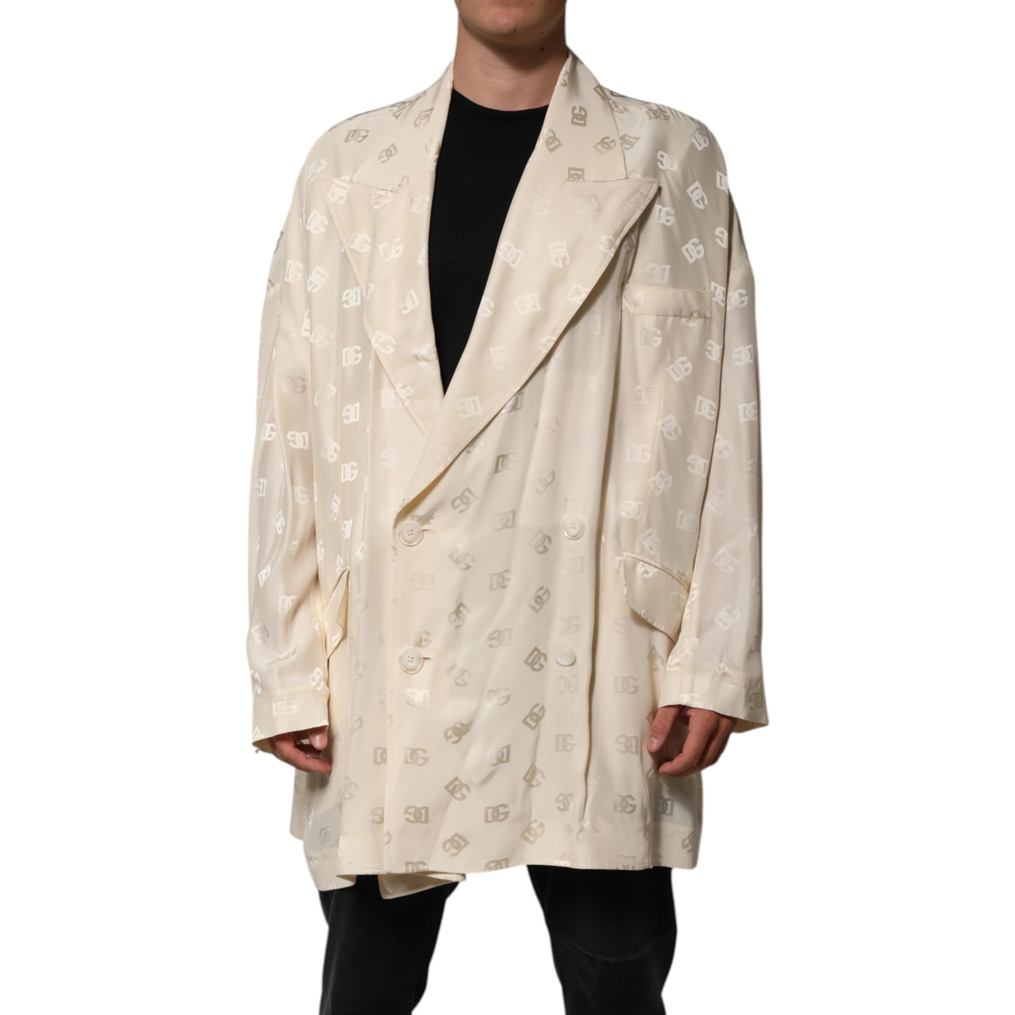 Beige Polyester Logo Monogram Coat Jacket