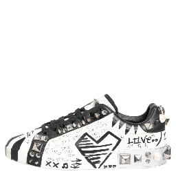 White Studded Printed Low Top Sneakers Shoes